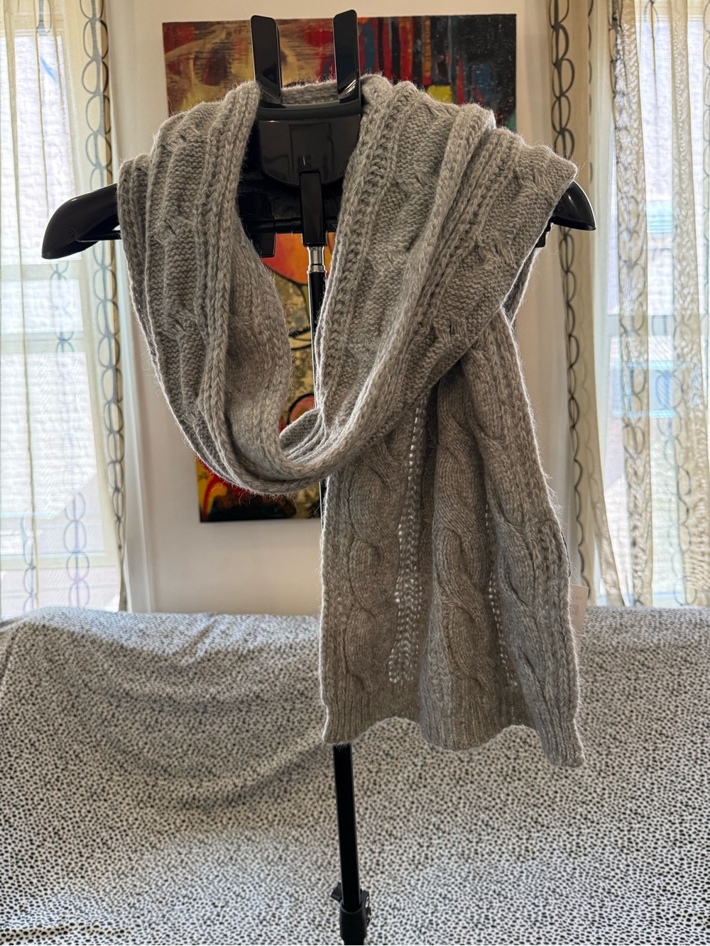 Hollister Light Gray Cable Knit Scarf Sweater